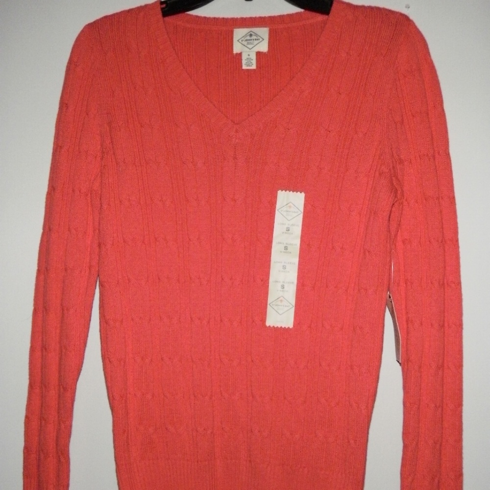 ST. JOHN'S BAY New Pink V-Neck Cable Sweater S